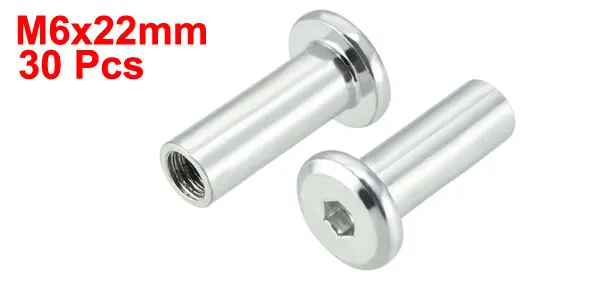 M6x22mm Uxcell Лидер продаж 30 шт./лот M6 M8 10-22 мм Шестигранная головка винтовой столб Женская резьба мебельная гайка железная никелированная - Цвет: M6x22mm