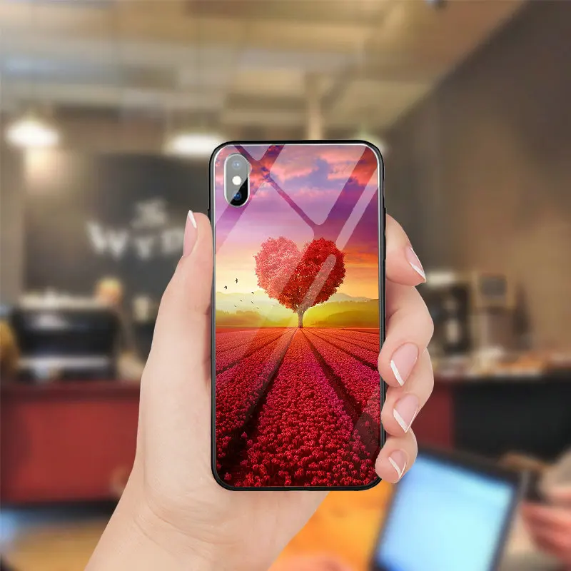 Сердце дерева поле Жесткий ПК ТПУ закаленное Стекло для iPhone 5 5s se 7 8 Plus мобильного