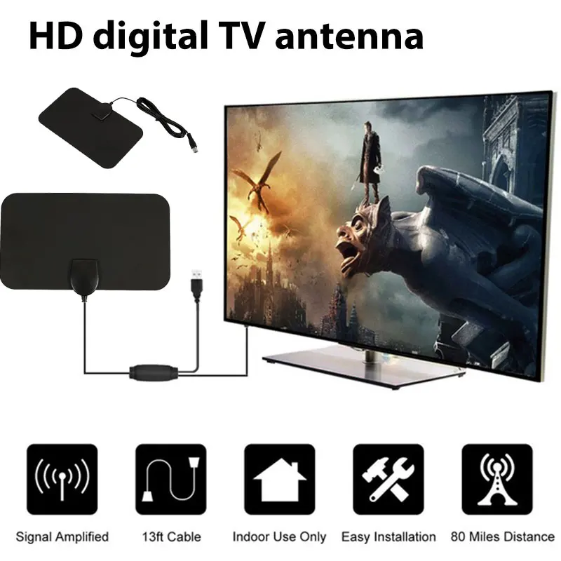 Приемник сигнала усилитель сигнала DVB-T2 Крытый с высоким коэффициентом усиления HDTV ATSC ультра тонкий UHF VHF 5 DBi Full HD
