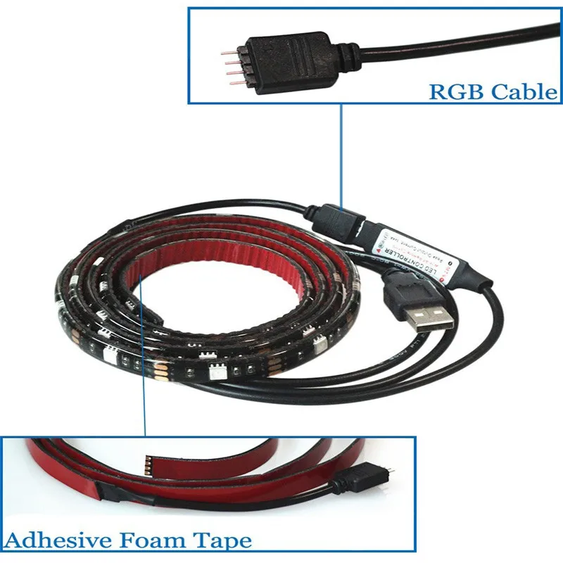 USB светодиодный ТВ 5050 RGB Гибкие светодиодные полосы фон украшения 1M 5V ленты