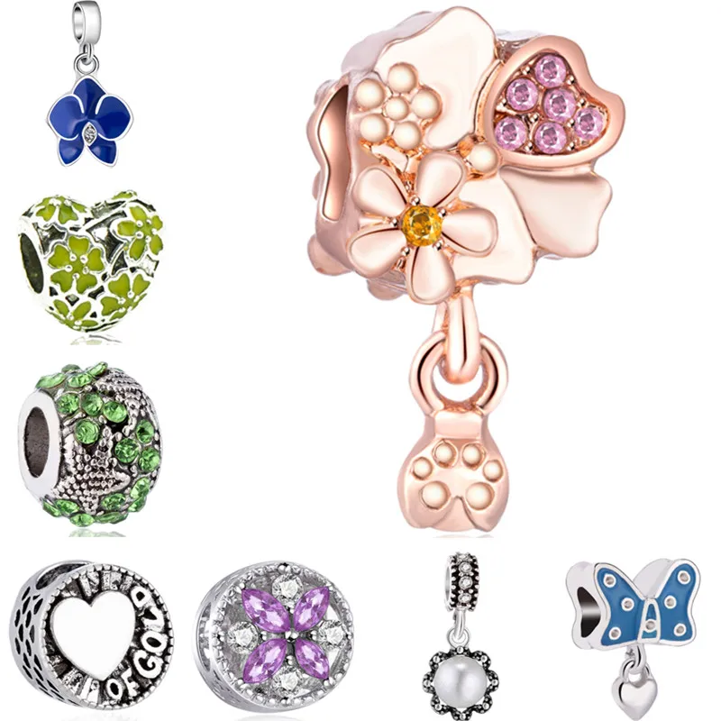 Hot Selling Stars Elephant Cherry Cat Flowers Simulated Pearl Beads Charms Fit Pandora Bracelets DIY Jewelry for Women Birthday | Украшения