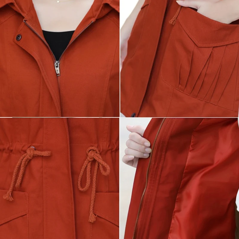 Женский Повседневный тренчкот с карманами ветровка средней длины на резинке