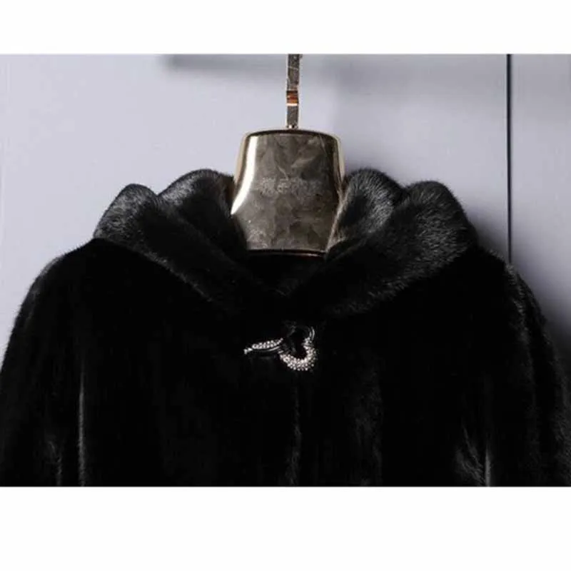 Женская Шуба из искусственного меха черная норковая шуба с капюшоном Толстая