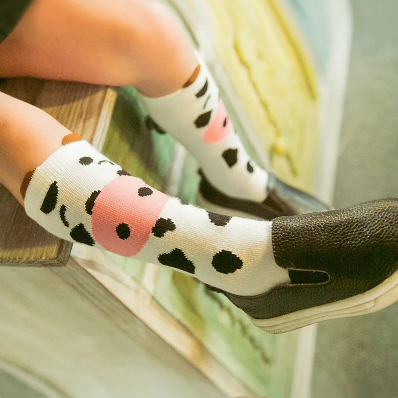 Розовые гольфы для девочек с принтом коровы на Рождество детей 0 6 лет Meias Calca Infant