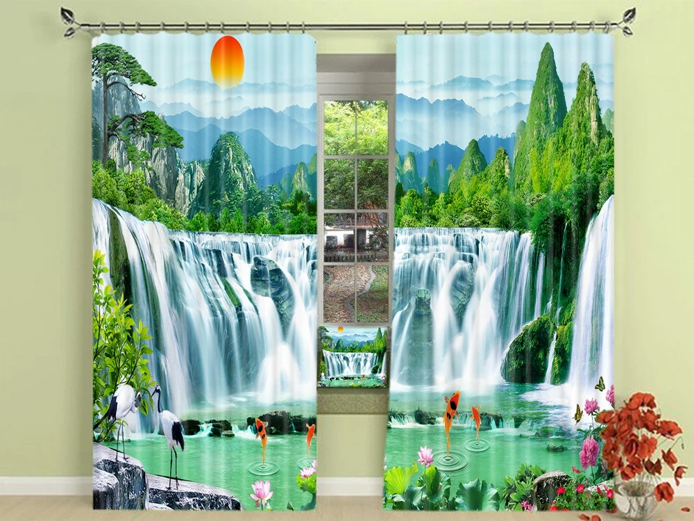 Красивый пейзаж водопад пейзажи 3d цифровая печать стерео Обрезанные шторы