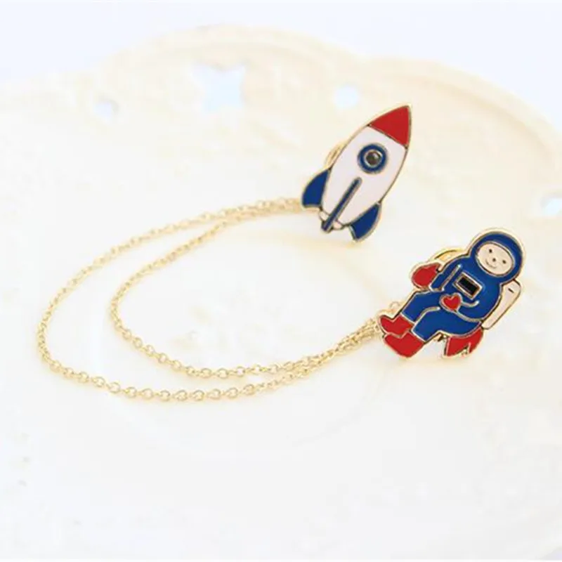 Timlee X027 Free shipping Originality Cute Drip Oil Astronaut Rocket Chain Alloy Brooch Pins Fashion Jewelry Wholesale | Украшения и