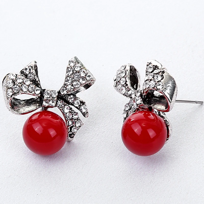 YAOLOGE Unique Inlaid Rhinestone Bow Stud Earrings Imitation pearls Trendy Jewelry Wedding Party For Women Gifts E1568 | Украшения и