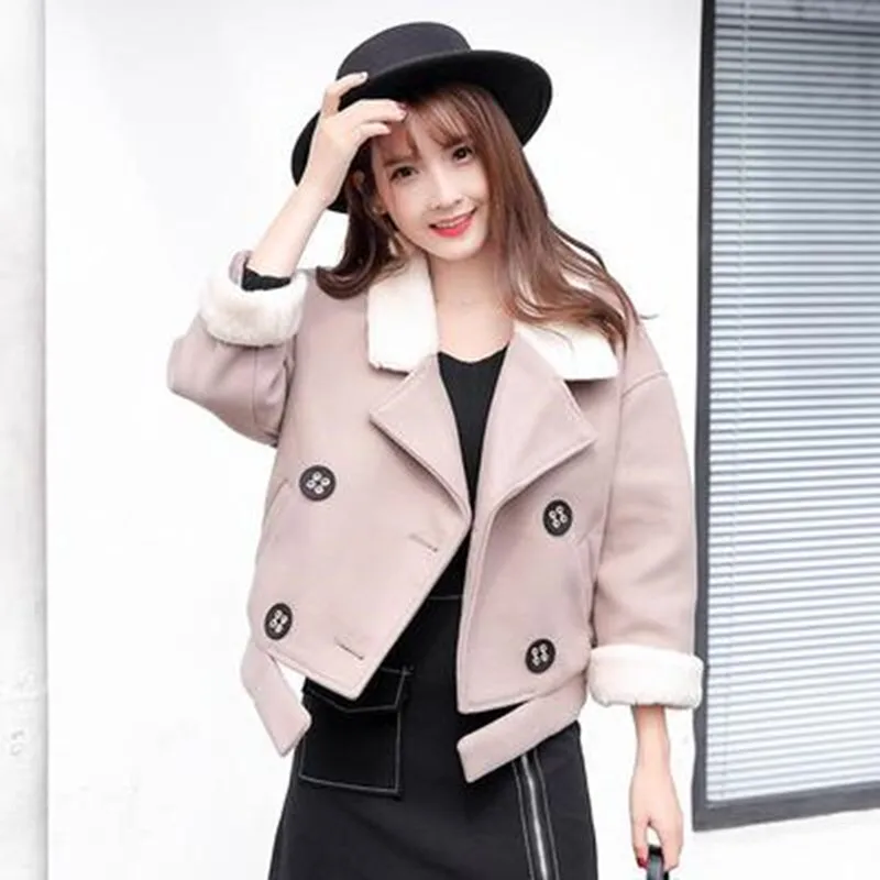 

Plus Cotton Autumn And winter Wear New Women's Suit Collar Wool Short Jacket Temperament Double-breasted Cardigan Shirt