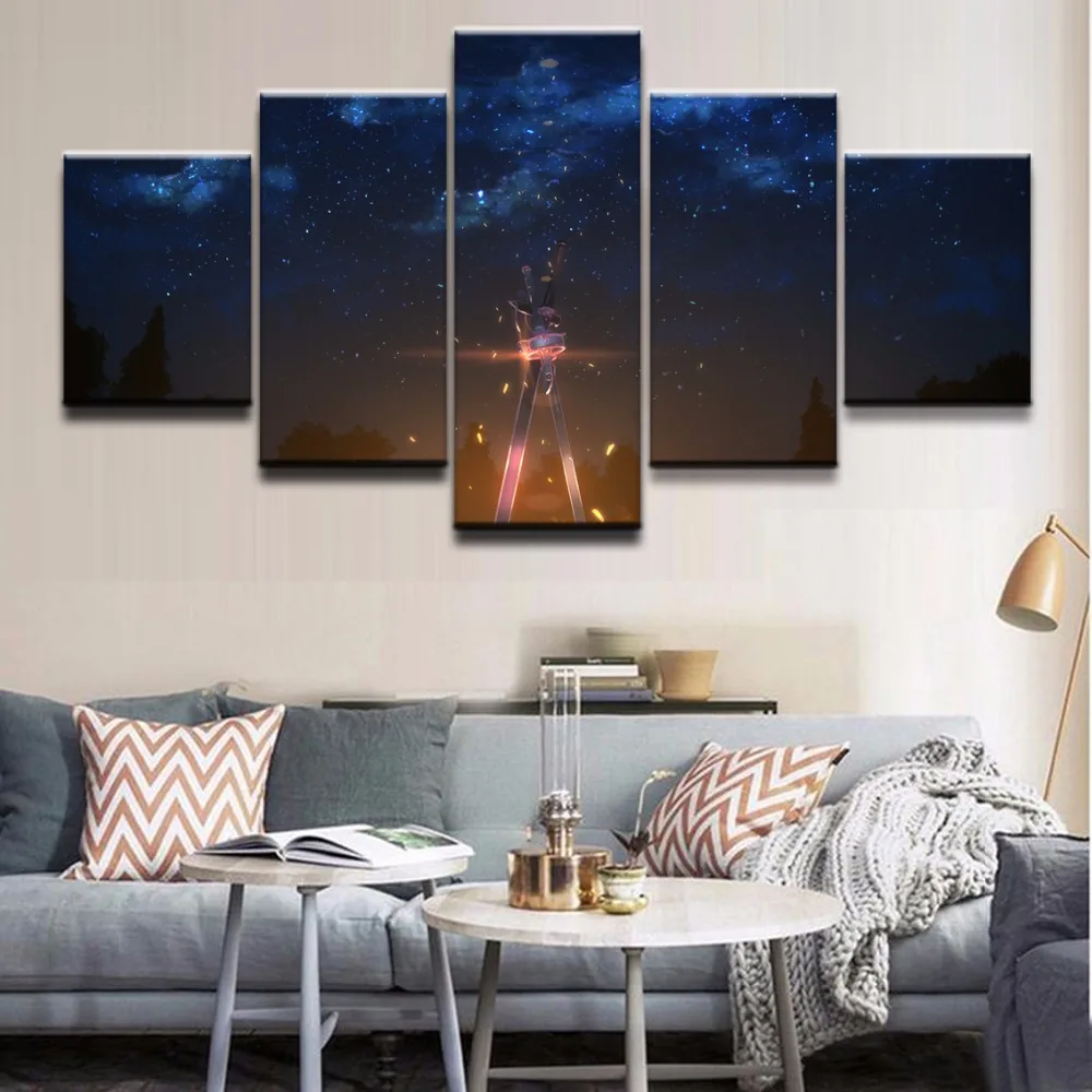 5 панелей меч искусство онлайн Модульная картина настенная художественная рама