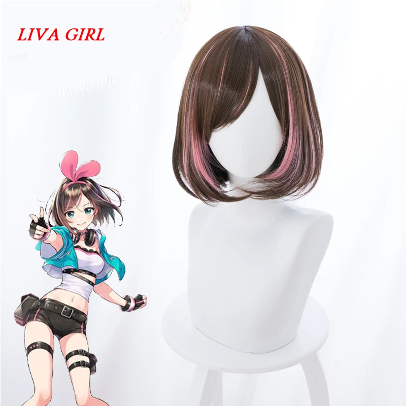 

LIVA GIRL Virtual Youtuber A.I.Channel Kizuna AI коричневый и розовый короткий парик косплей костюм супер AI парик ролевые игры