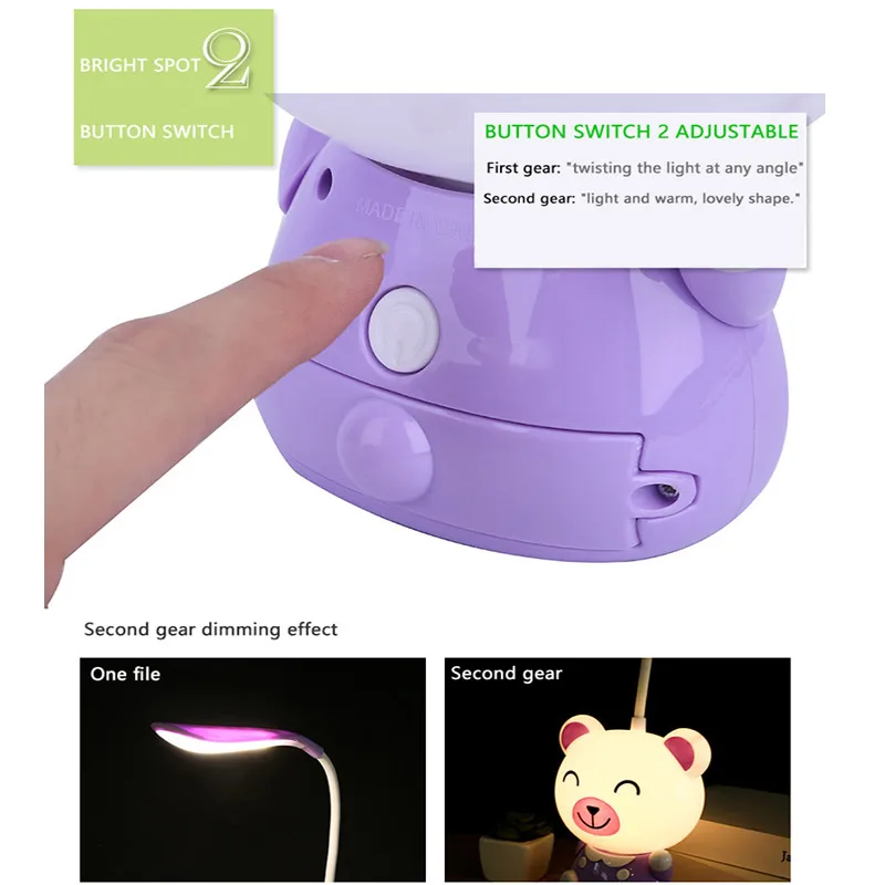 Creative LED Cartoon Children Eye Protection Desk Lamp Dimming Flexible Reading Book Light USB portable lighting table lamp80803 | Лампы и