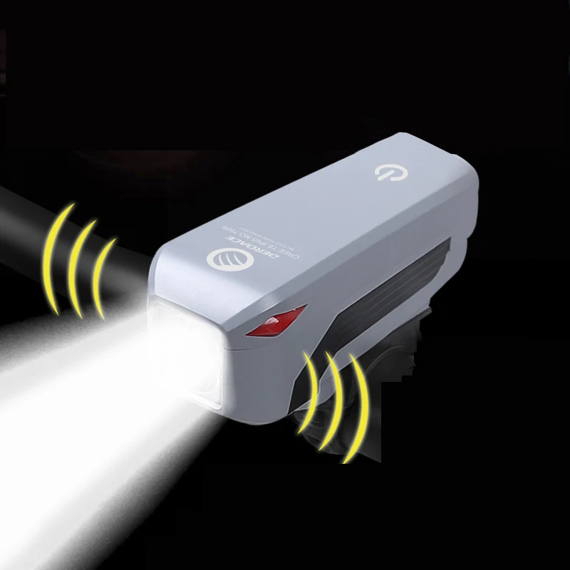Usb Перезаряжаемый велосипедный светильник на передний руль для велоспорта T6 Светодиодная лампа вспышка светильник фонарь головной светильник с рогом, Аксессуары для велосипеда - Цвет: Light Grey