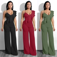 sexy deep v neck ruffles strap jumpsuits fashion women clothes casual black white femme jumpsuits rompers 2019 autumn jumpsuits