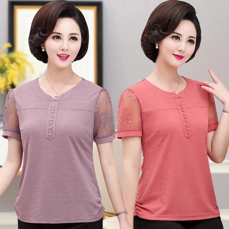 

Women's T-Shirt New 2020 Summer Large Size 5XL Loose Short-Sleeved Tee Shirts Fashion Casual pullover Tops Female Mother Dress