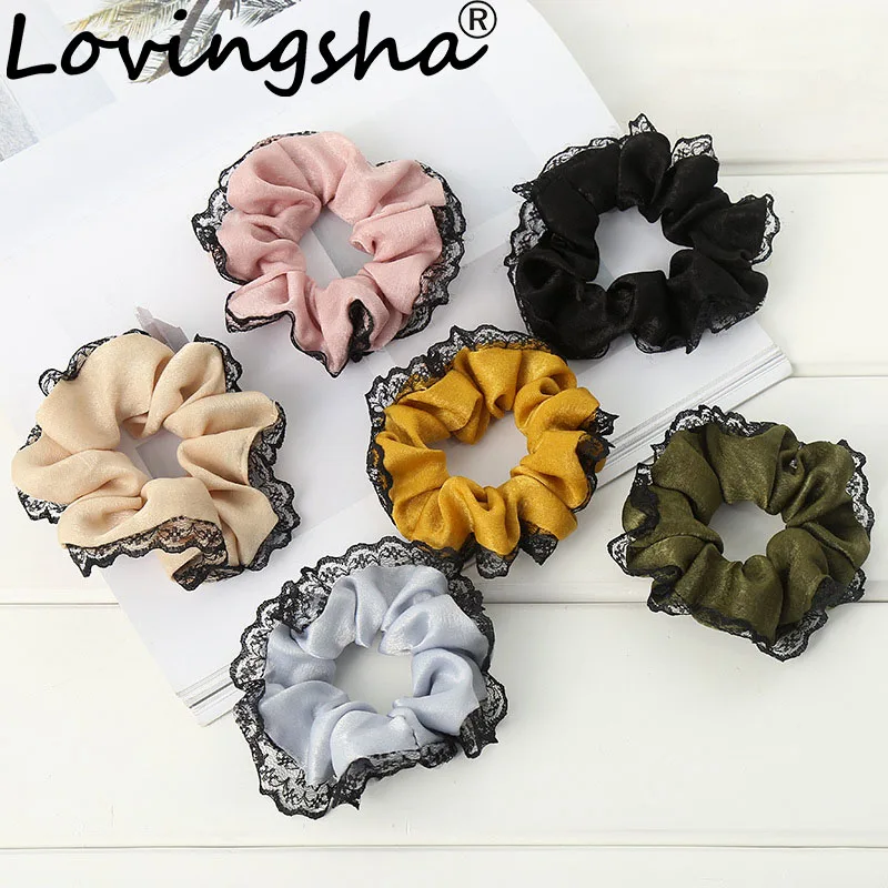

LOVINGSHA Lace Hair Accessories For Women Brand Solid Girl Hair Tie Lady Scrunchies Female Ponytail Hair Holder Rope NFD042