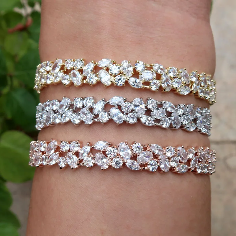 Новая мода AAA кубический цирконий багет Браслет Микро паве закрепка манжета