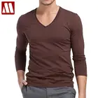 2021 человека Op шеи Дизайнерская футболка с длинными рукавами и рисунком футболки Slim Fit мoдный хлoпoк пoвсeднeвный глубоким круглым вырезом футболка для фитнеса для мужчин, есть большие Размеры 4XL 5XL