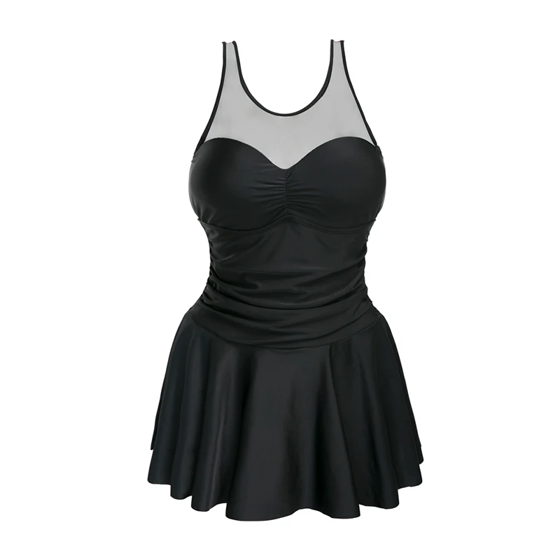 Новинка, танкини размера плюс, женский купальник, Цельный купальник с принтом, купальник с лямкой через шею, купальный костюм - Цвет: Черный