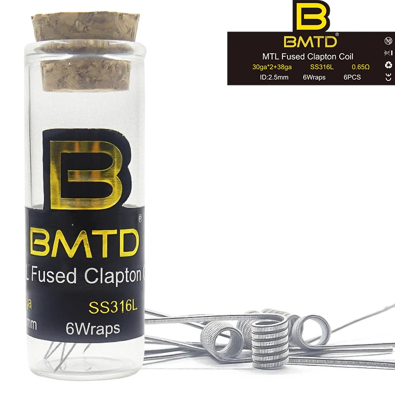 BMTD MTL Clapton Плавленая катушка Clapton A1 SS316 Ni80 готовые катушки для DIY MTL Vaper RDA RTA танк-атомайзеры с высоким сопротивлением