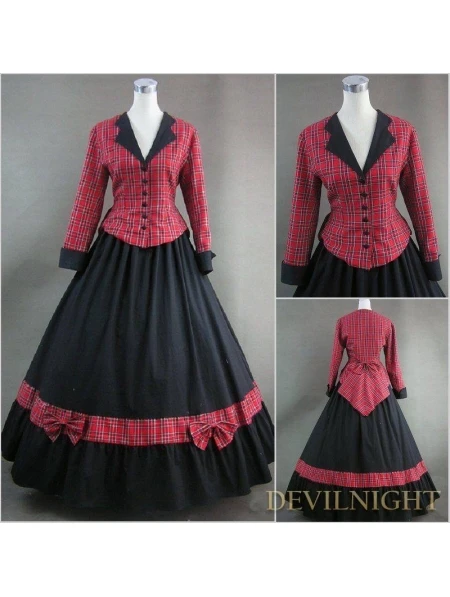 Винтажное платье в черную и красную клетку готическом викторианском стиле |