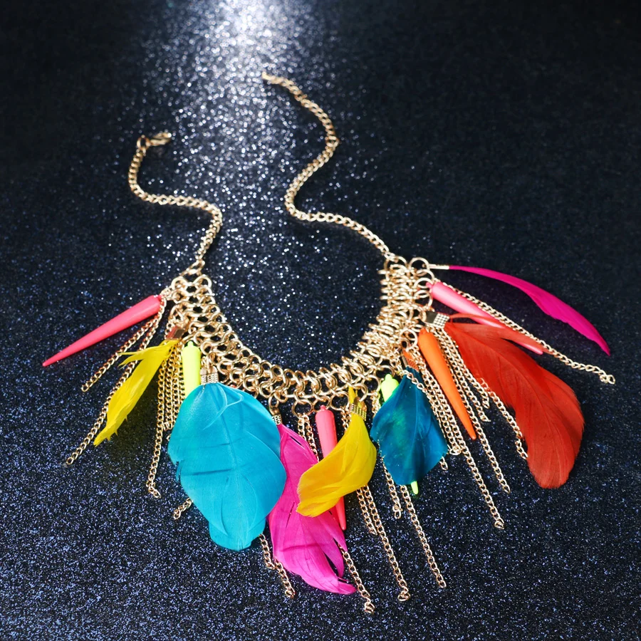 Женские кулоны Kinel винтажные с перьями и кисточками в стиле панк|tassel necklace|fashion