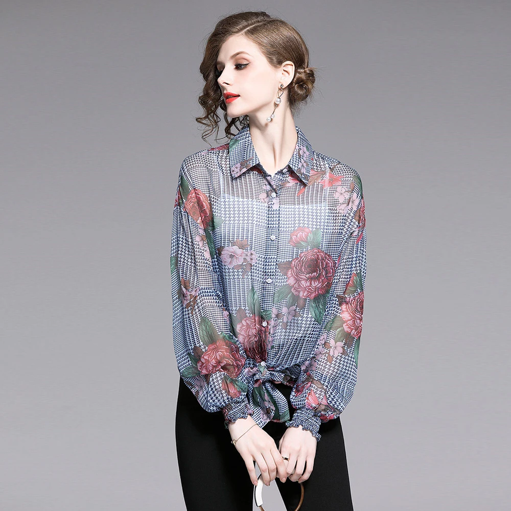 Новая рубашка Женская 2019 Европейская станция Осенняя Повседневная Печать Тонкий