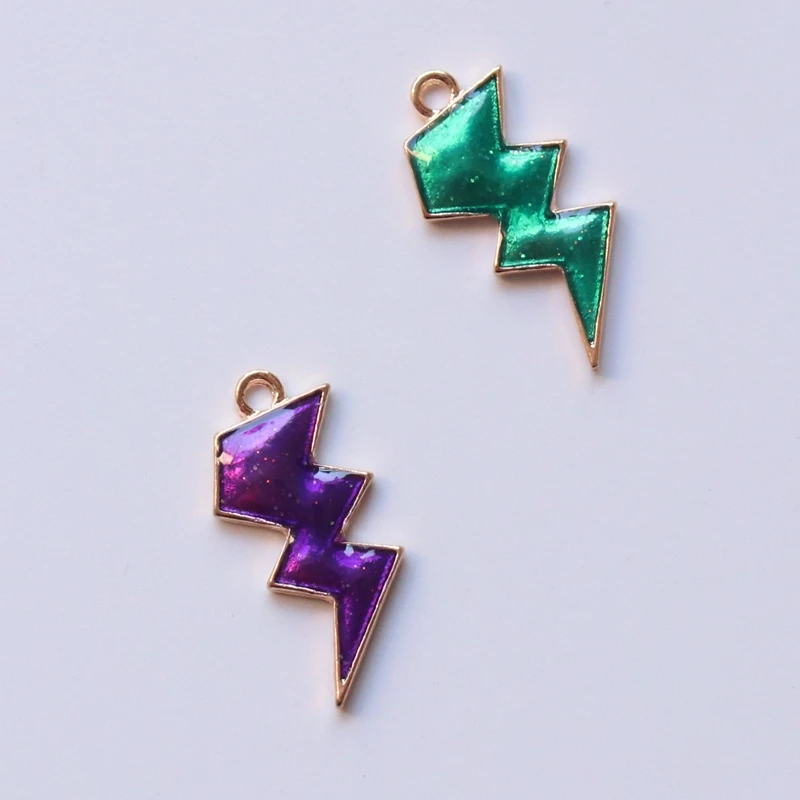 

13*28MM 40Pcs Purple Green Color Lightning Glazing KC Gold Alloy Jewellery Pendants Jewelry Charms