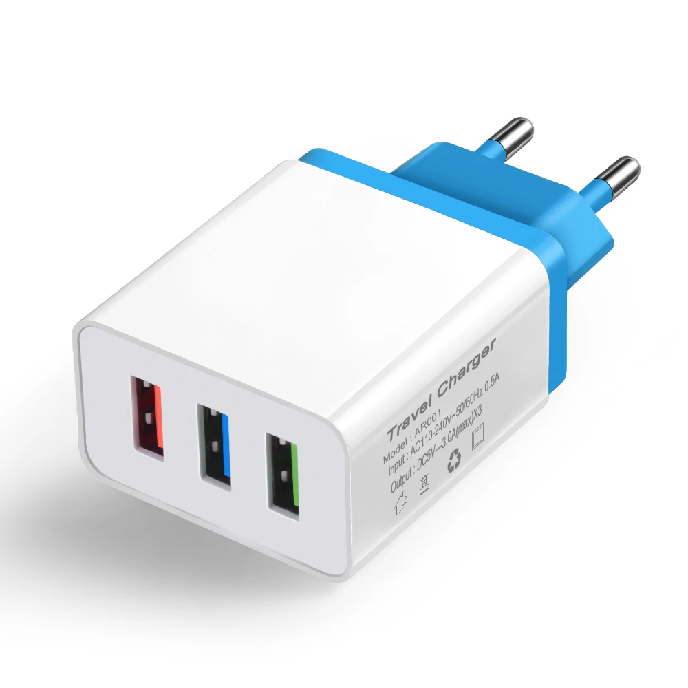 3 USB зарядное устройство 5 в 3 а зарядное устройство для мобильного телефона s для iphone 6 7 8 Быстрая зарядка USB-зарядное устройство для samsung Xiaomi универсальный настенный адаптер - Тип штекера: Blue