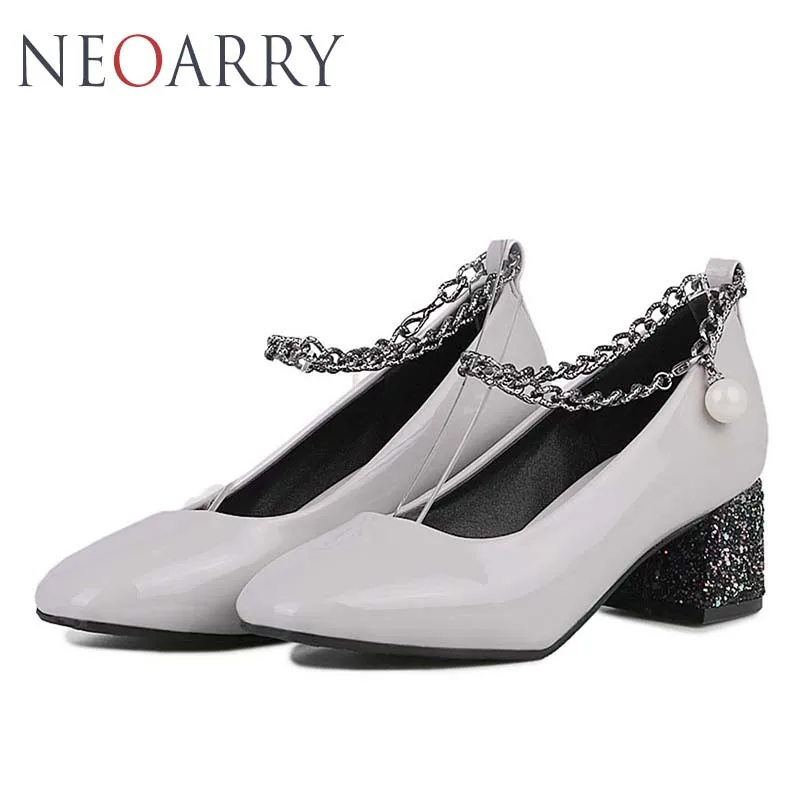 Neoarry 2018 new spring summer Women Thick High Heel Pumps Shoes Punk Chains Ankle strap Retro Classic Ladies LT674 | Обувь