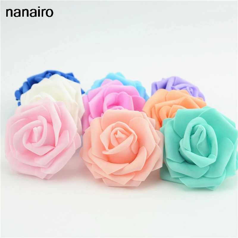 

100pcs 7cm Artificial Pe Foam Rose Flower Heads For Home Wedding Decoration Scrapbooking Handmade Fake Flowers Kissing Balls