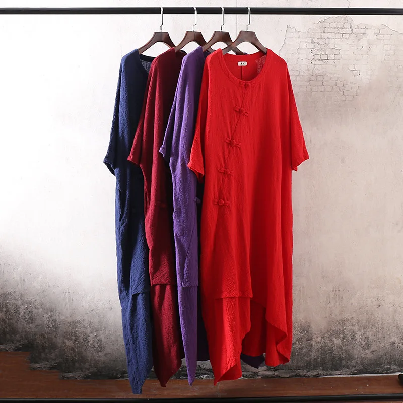 2017 летнее женское платье из хлопка и льна с асимметричным подолом однотонное