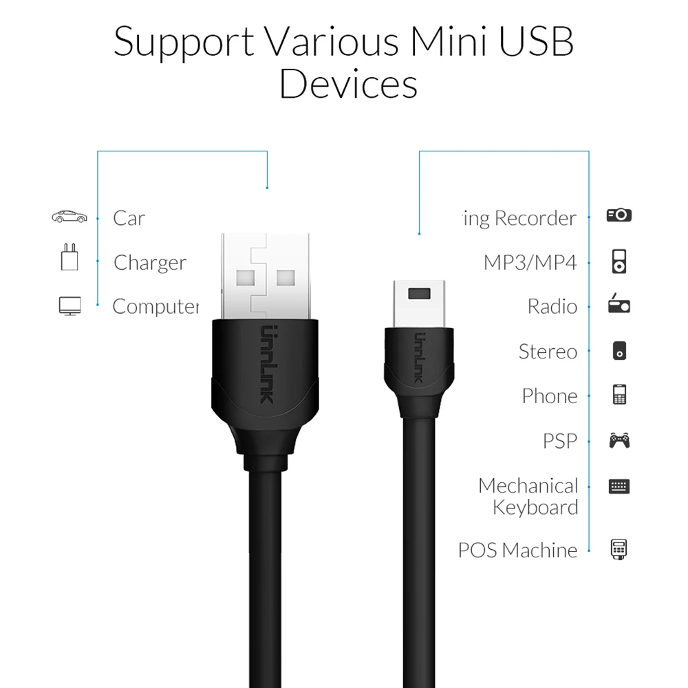 Кабель питания Unnlink Mini USB 3 5 м В 2 А постоянного тока провод кабель шнур для записи