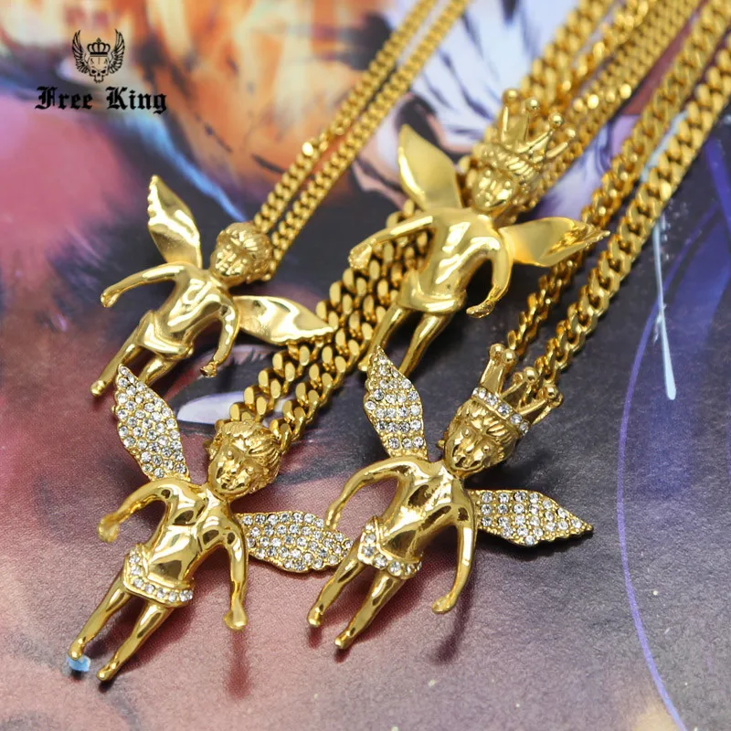 2016 New Hip Hop Iced Out Gold Baby Angel Cherub Micro Pendant 24&quot 27.5&quot Cuban Link Chain Necklace Rap Men Jewelry 16 Design |