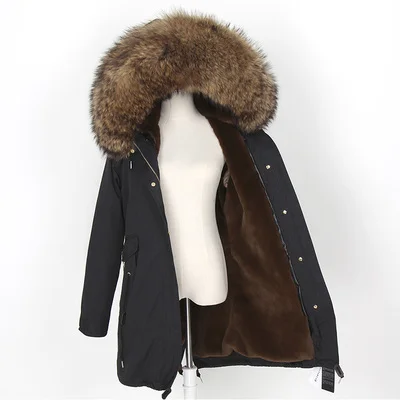 black brown OFTBUY пальто с натуральным мехом, зимняя куртка, Женское пальто, Воротник из натурального Лисьего меха, свободная длинная парка, уличная одежда, новая корейская мода - Цвет: black brown