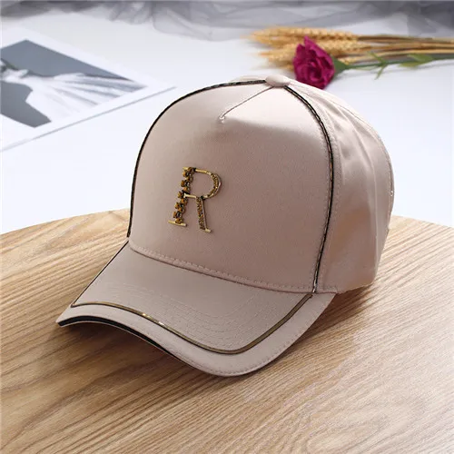 Розовый 01906-jiejia Silk fabrics Metal R Letter VISORS cap men women baseball hat - Цвет: Розовый