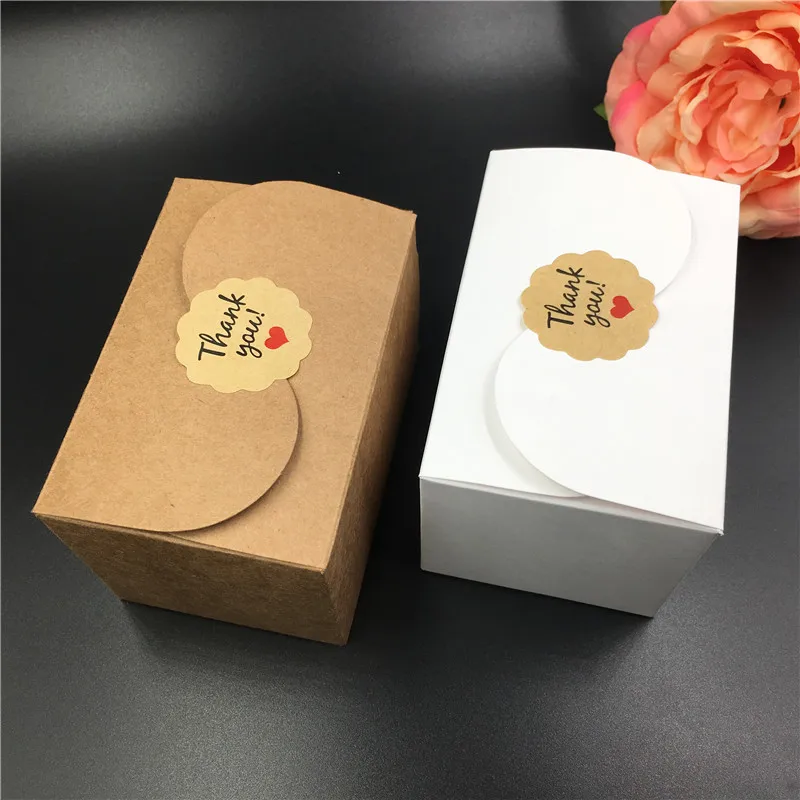 12Pcs/Lot 9x6x6cm Square Colorful Boxes With Stickers Ribbon Kraft Paper Pack Cases For Anniversary Wedding Party Cookies Cakes | Дом и сад