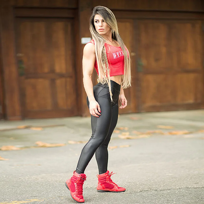 CHRLEISURE обтягивающие женские леггинсы для фитнеса из искусственной кожи с высокой