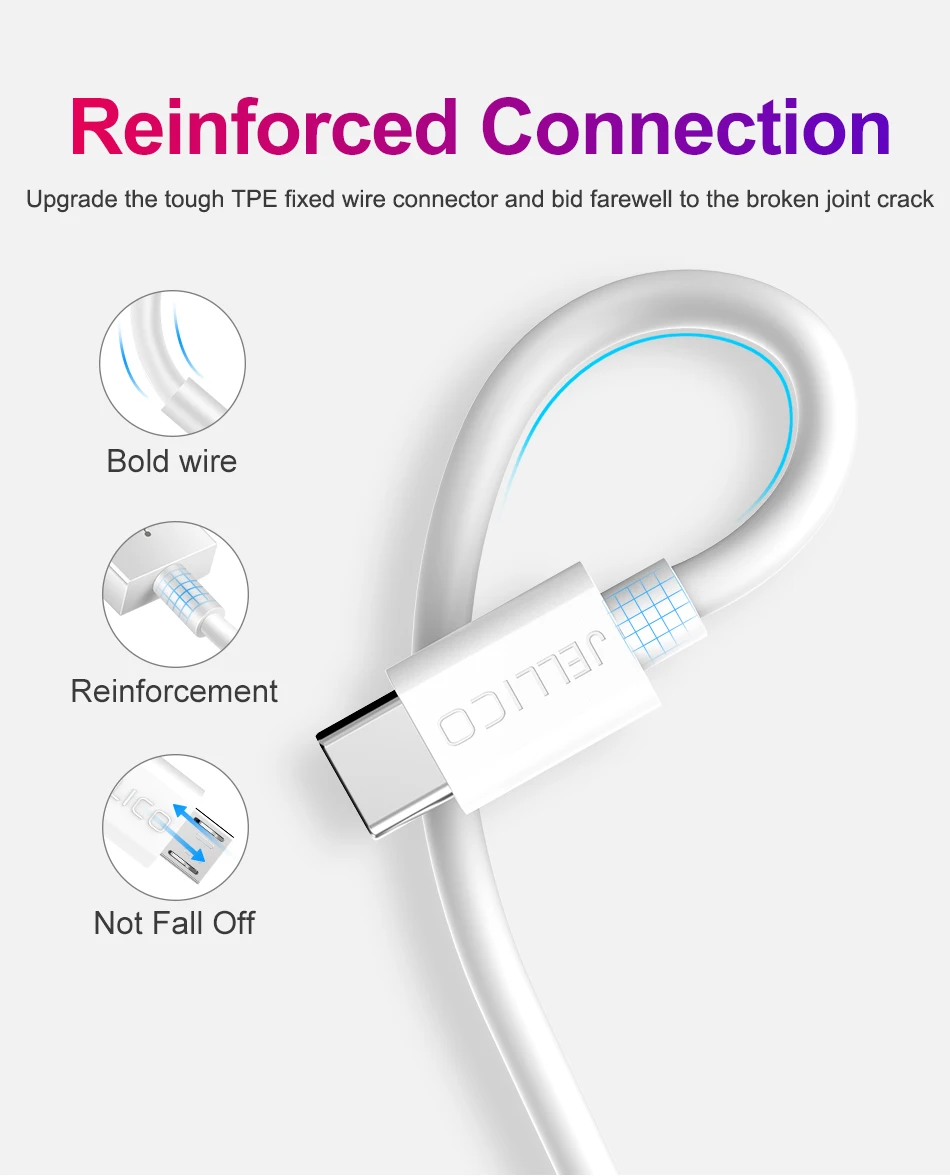 Jellico usb type-C кабель для USB-C мобильного телефона type-c кабель для передачи данных Быстрая зарядка USB кабель для зарядного устройства для samsung Galaxy S9 S8 Plus