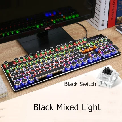 Black Mixed Light E-Sports стимпанк Ретро круглый брелок USB Проводная Механическая игровая клавиатура с подсветкой синий черный переключатель полные антипривиденные ключи - Цвет: Black Mixed Light