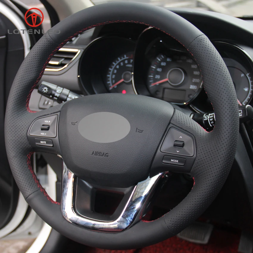 LQTENLEO черная искусственная кожа DIY ручной сшитый чехол рулевого колеса автомобиля для Kia K2 2010- Kia Rio 2011