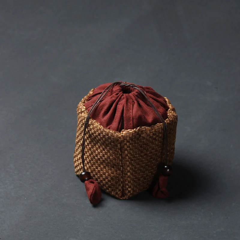Japanese Style Hand Woven Bamboo Portable Travel Tea Set Storage Bag Teapot Quick Cup Handbag Package for Jewelry Toys | Дом и сад