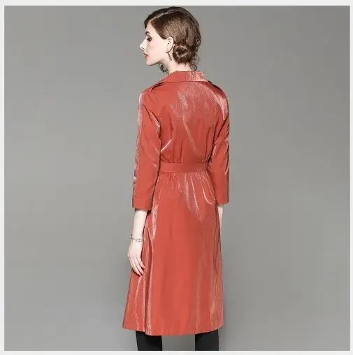 Для женщин Тренч 2018 Новый Осень Длинная Куртка с секциями Slim Fit однотонный плащ