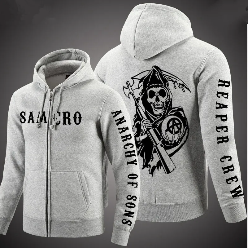 Gray and black Mascro, повседневные осенние мужские пальто на молнии в стиле панк, мужские хлопковые куртки tv Sons of Anarchy, толстовка Reaper Crew Partisa, толстовки - Цвет: Gray and black