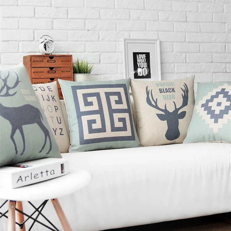 Подушка в скандинавском стиле с изображением синего оленя домашний декор