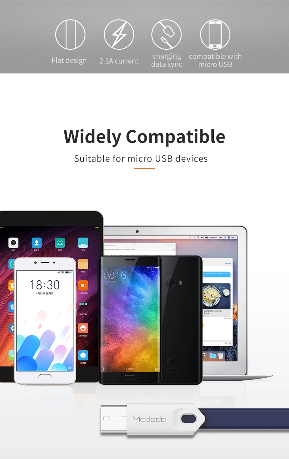 Mcdodo Micro USB кабель для быстрой зарядки Android USB кабель для передачи данных 0,25 м 1 м 5 в А для samsung htc HUAWEI Xiaomi кабель для мобильного телефона