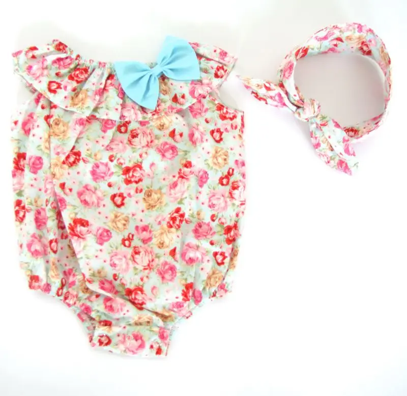 Повязка на голову в стиле бохо с цветочным принтом|baby rompers|bubble romperfloral baby romper |