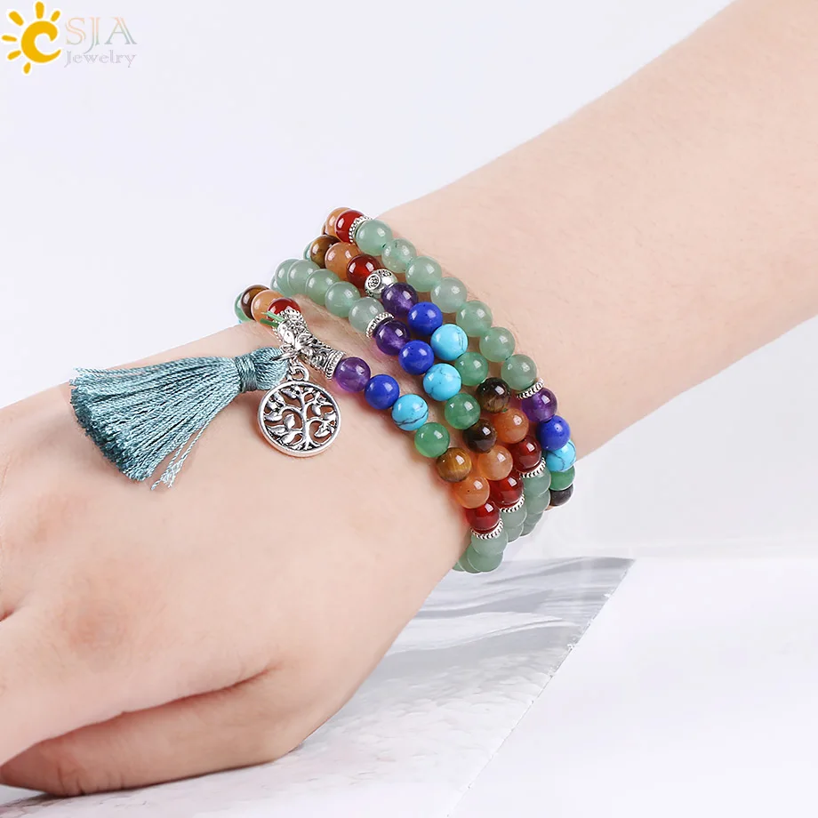 CSJA 108 медитация зеленый авантюрин многослойные браслеты 7 чакр Йога баланс