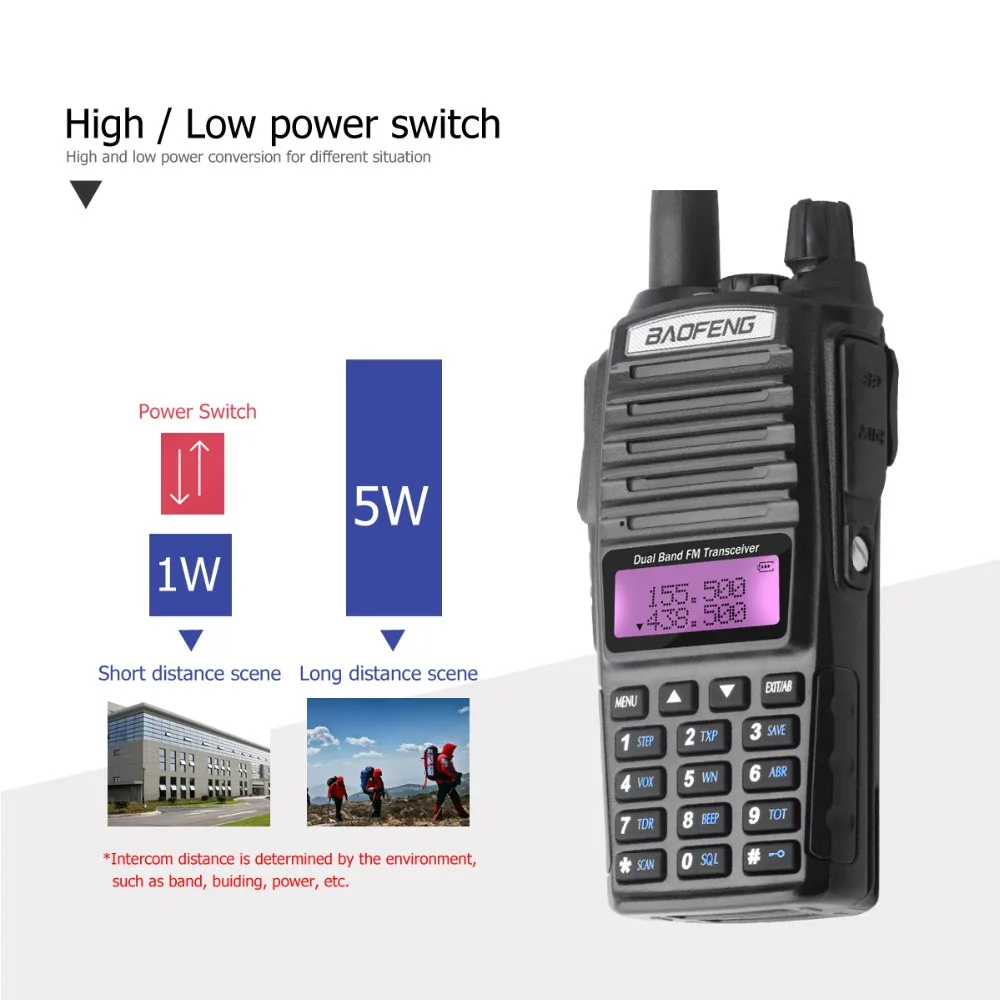 Baofeng UV-82 рация двойной PTT UV 82 портативный двухстороннее радио VHF UHF Ham CB радиостанция 1 шт. UV82 охотничий трансивер