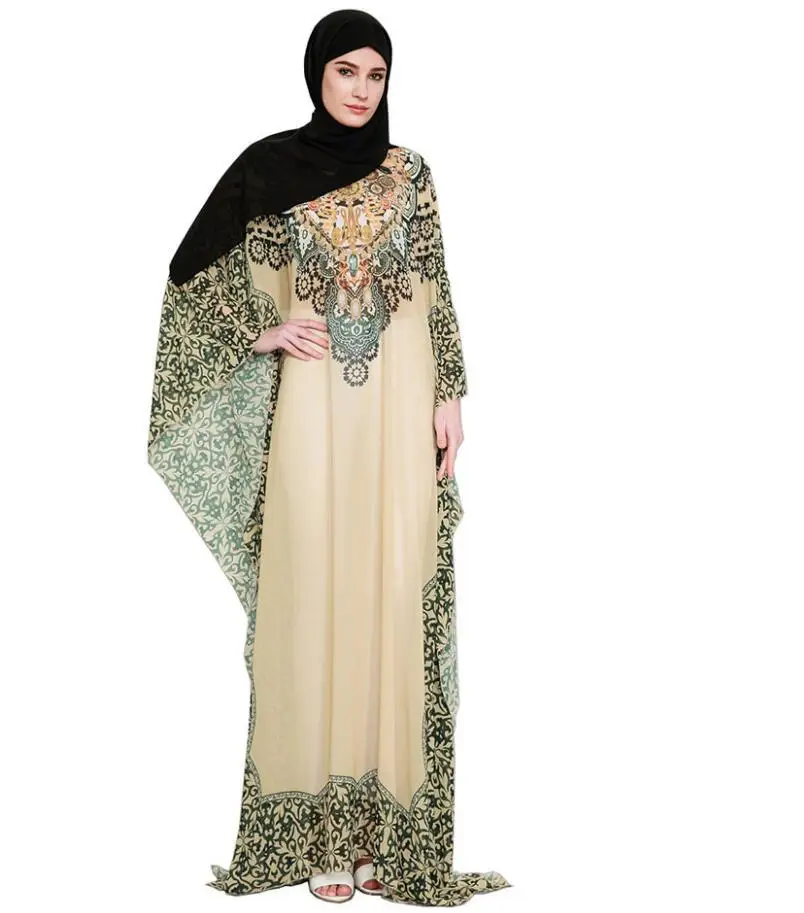 

2021 мусульманское летнее платье с этническим принтом Дубай Ближний Восток Свободное длинное платье халат a806