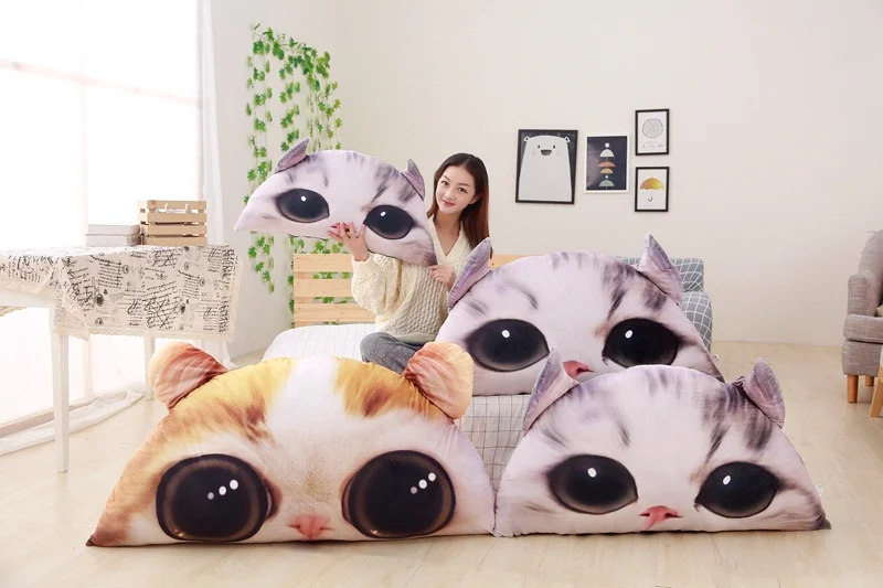 1pc Cute Bigeye Cat Bed Triangular Backrest Pillow Big Back Support Pillow Bedside Lumbar Chair/Cushion Lounger Reading Pillow